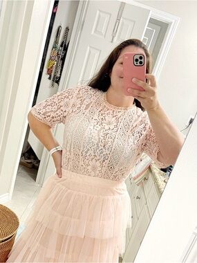LOFT Blush Lace Short Sleeve Overlay Top